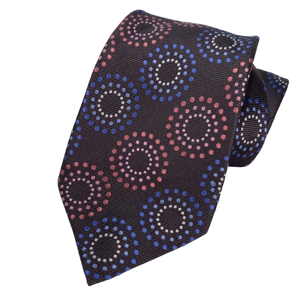 Haines‎ & Bonner of London Mens Tie Brown w/ Circle & Dot Design 100% Silk